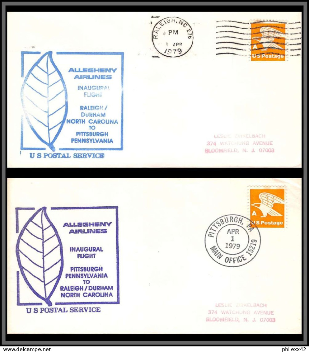 12579 Lot 2 Couleurs Raleigh Pittsburg 1/4/1979 Premier Vol First Flight Lettre Airmail Cover Usa Aviation - 3c. 1961-... Covers