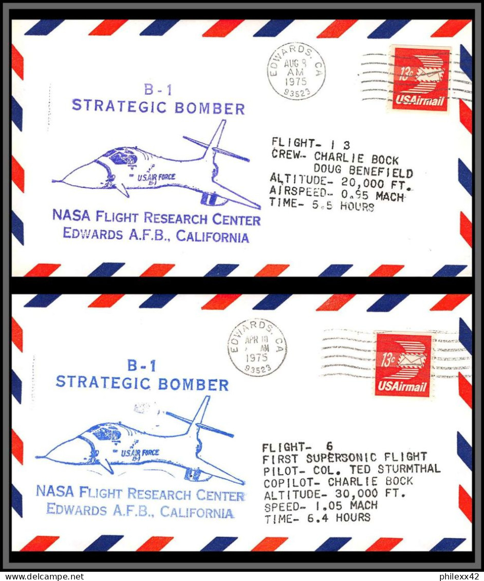 12577 Lot 2 Couleurs B-1 Strategic Bomber Edwards Nasa 8/8/1975 Premier Vol First Flight Lettre Airmail Cover Usa  - 3c. 1961-... Briefe U. Dokumente