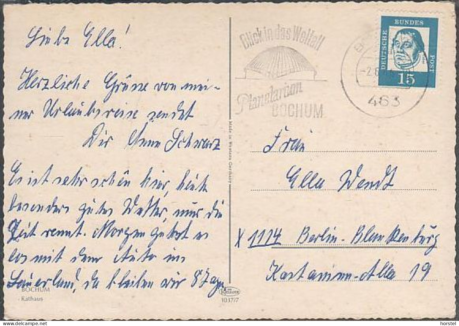 D-44787 Bochum - Rathaus - Cars - Opel Rekord - VW 1500 - DKW F91 (60er Jahre) - Nice Stamp - Stempel ! - Bochum