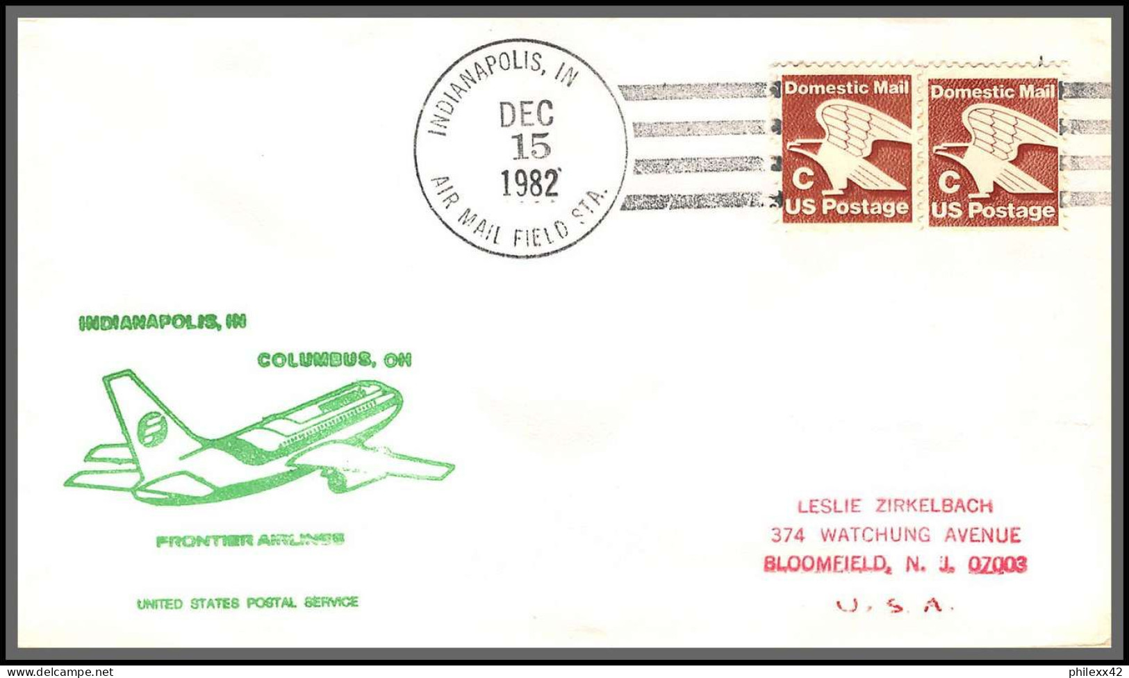 12581 Lot De 3 Frontier Airlines Denver Indianapolis Columbus 15/12/1982 Premier Vol First Flight Lettre Airmail Cover - 3c. 1961-... Covers