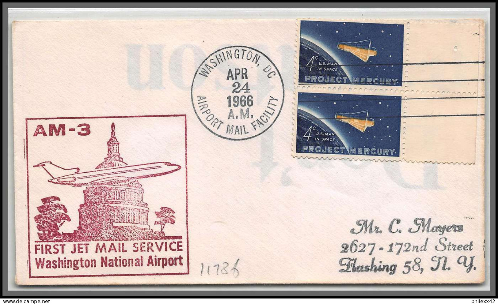 12499 Am 3 Washington Airport 24/4/1966 Detroit Premier Vol First Flight Lettre Airmail Cover Usa Aviation - 3c. 1961-... Briefe U. Dokumente