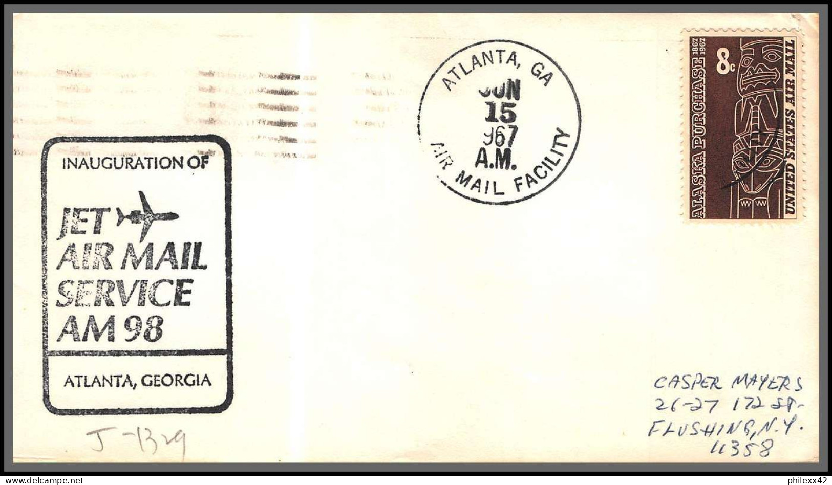 12504 Am 98 Atlanta 15/6/1967 Inauguration Premier Vol First Flight Lettre Jet Air Mail Service Cover Usa Aviation - 3c. 1961-... Storia Postale