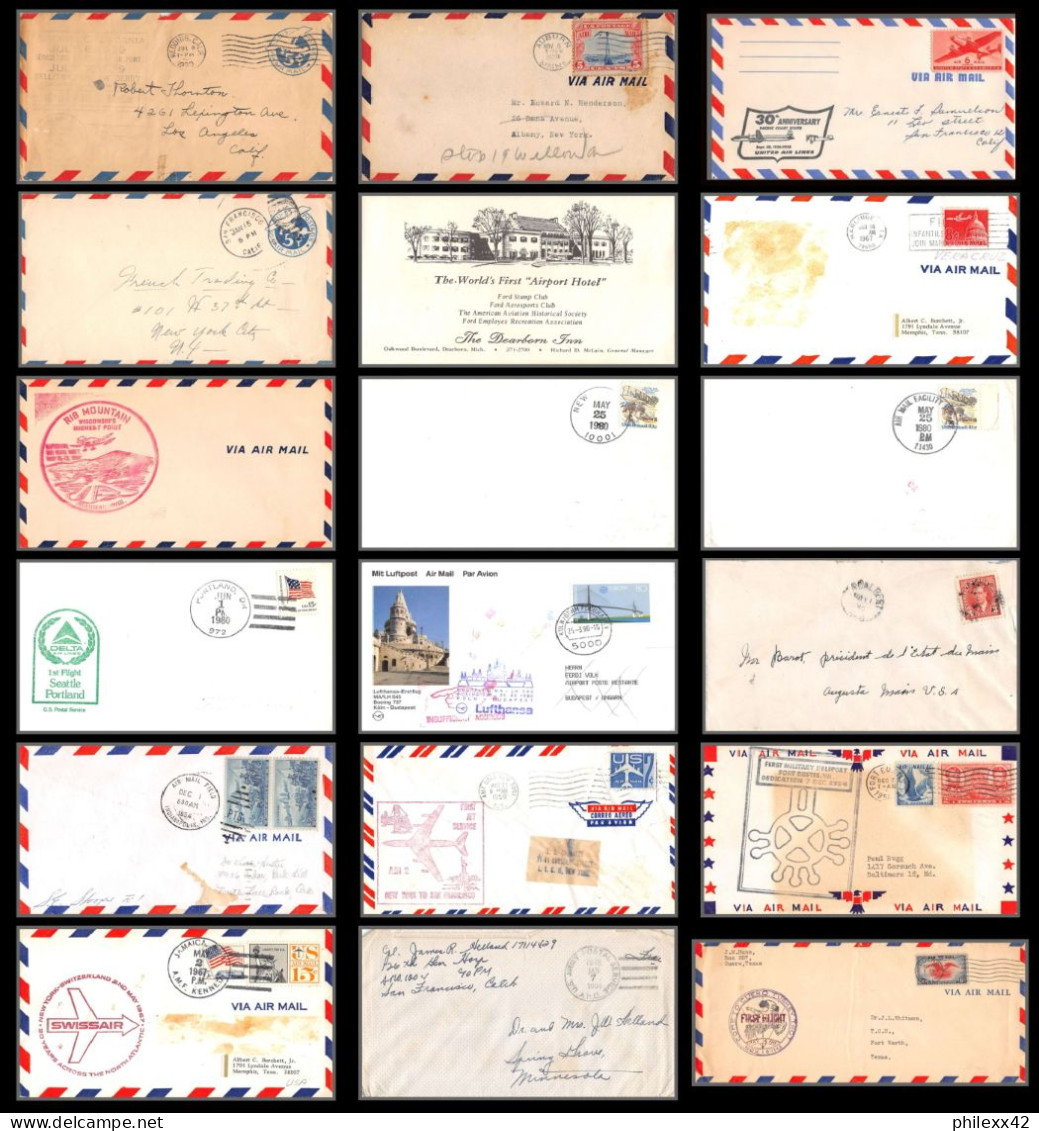 12742 Lot De 18 Lettres Documents Premier Vol First Flight Lettre Airmail Cover Usa Aviation - Aviones