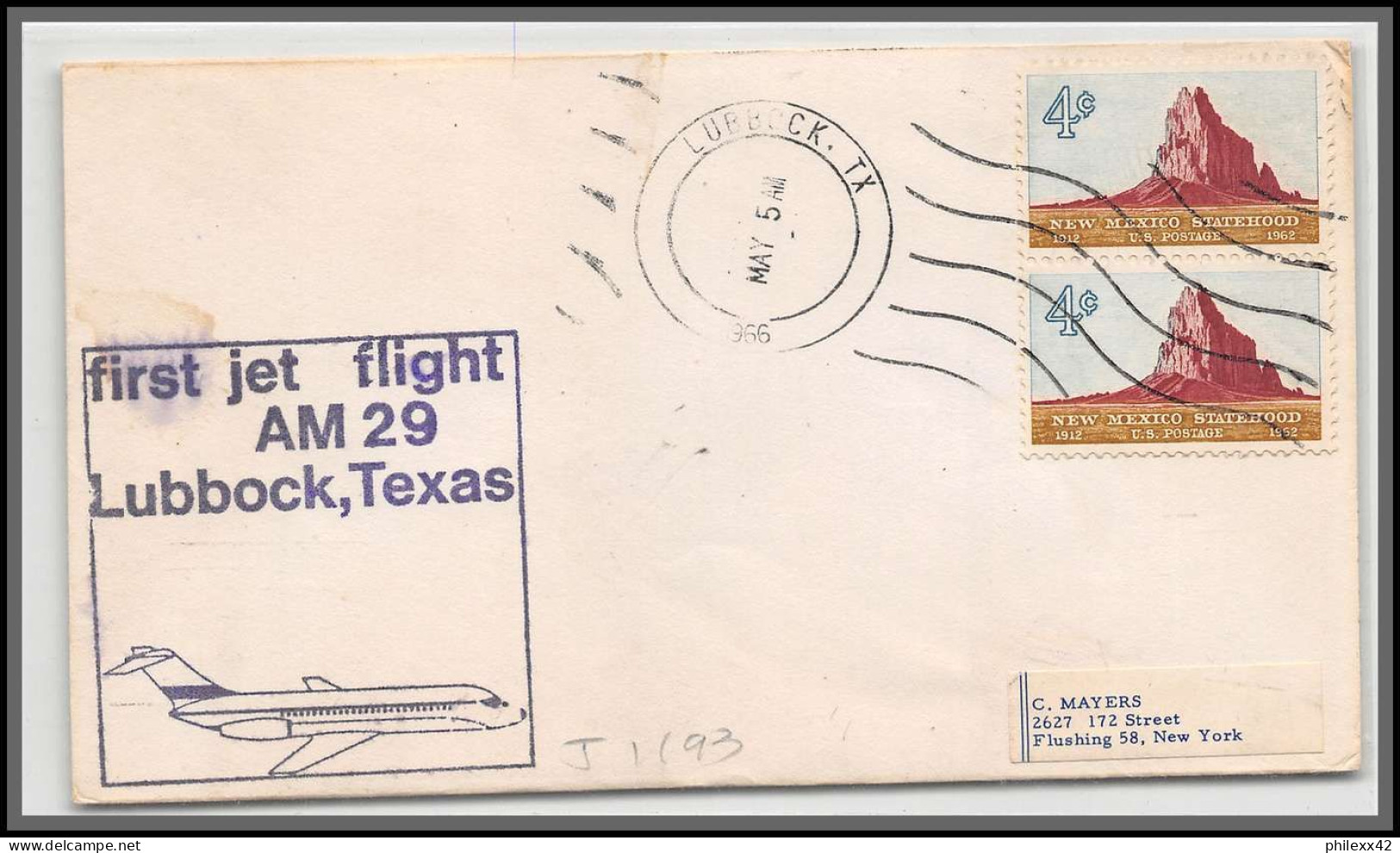 12489 Am 29 Lubbock Texas 5/5//1966 Premier Vol First Flight Lettre Airmail Cover Usa Aviation - 3c. 1961-... Storia Postale