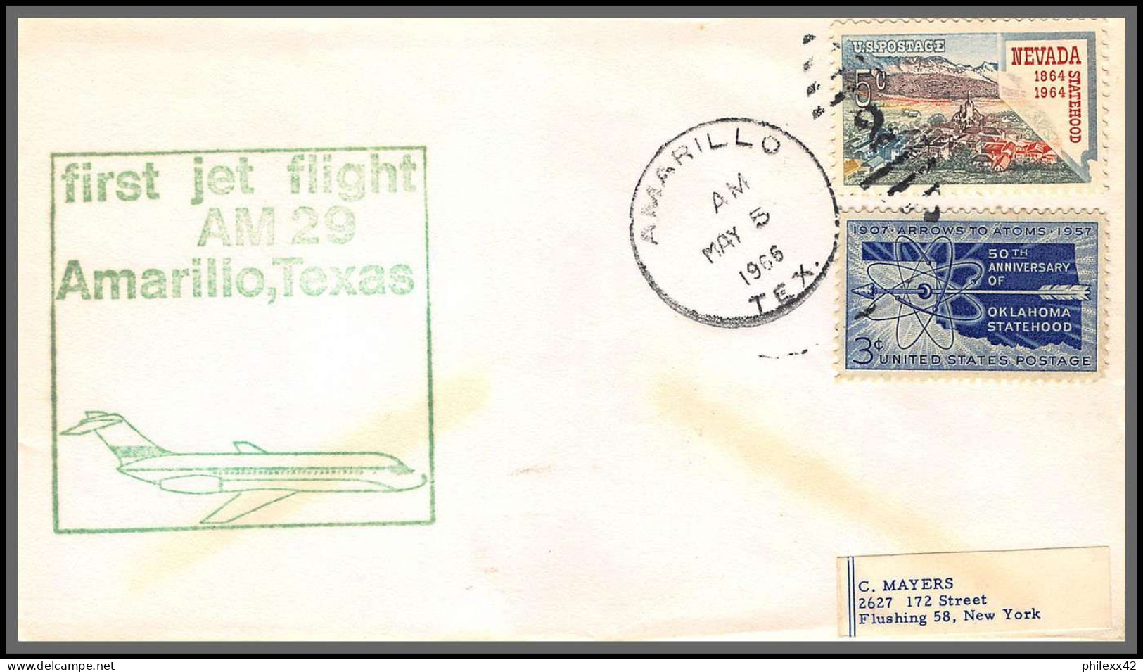 12476 Am 29 Amarillo Texas 5/5/1966 Premier Vol First Flight Lettre Airmail Cover Usa Aviation - 3c. 1961-... Covers