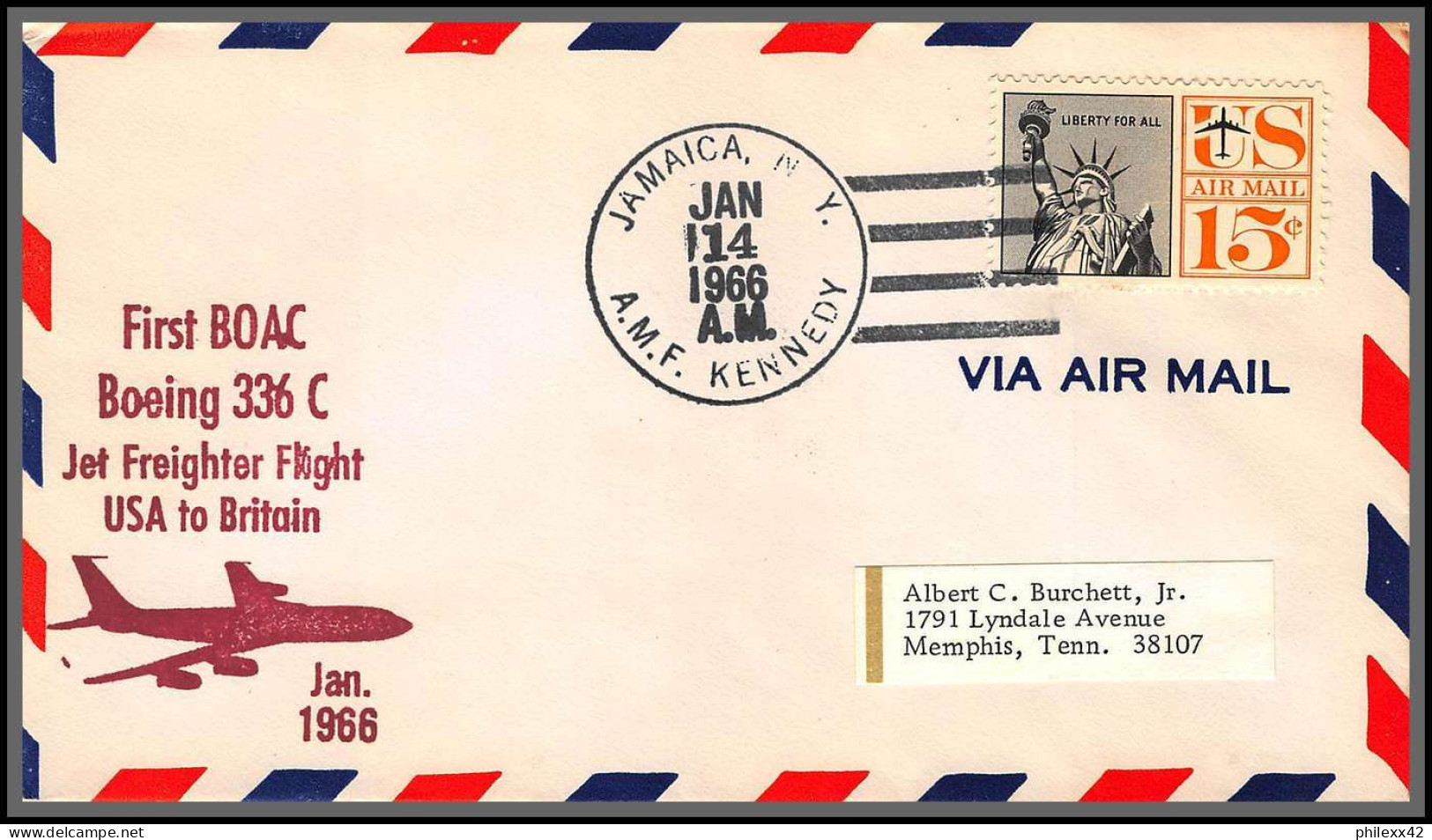 12470 Usa Britain 14/1/1966 Premier Vol First Boac Boeing 336 C Flight Lettre Airmail Cover Usa Aviation - 3c. 1961-... Covers