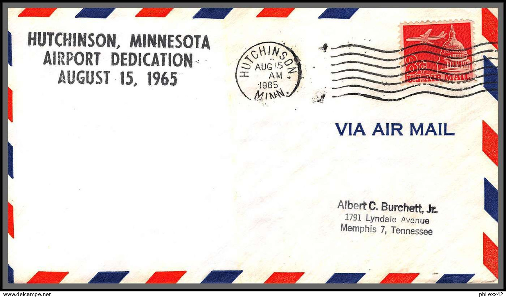 12427 Hutchinson Airport Dedication 15/8/1965 Premier Vol First Flight Lettre Airmail Cover Usa Aviation - 3c. 1961-... Briefe U. Dokumente