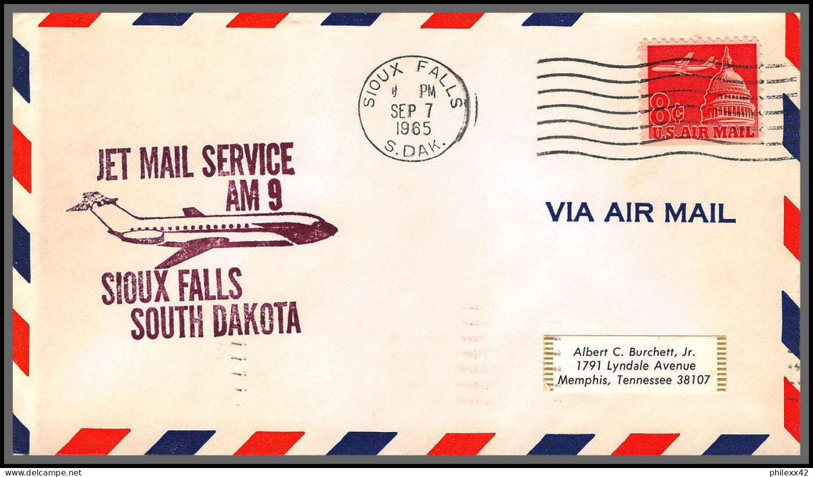 12420 Am 9 Sioux Falls 7/9/1965 Premier Vol First Flight Lettre Airmail Cover Usa Aviation - 3c. 1961-... Covers