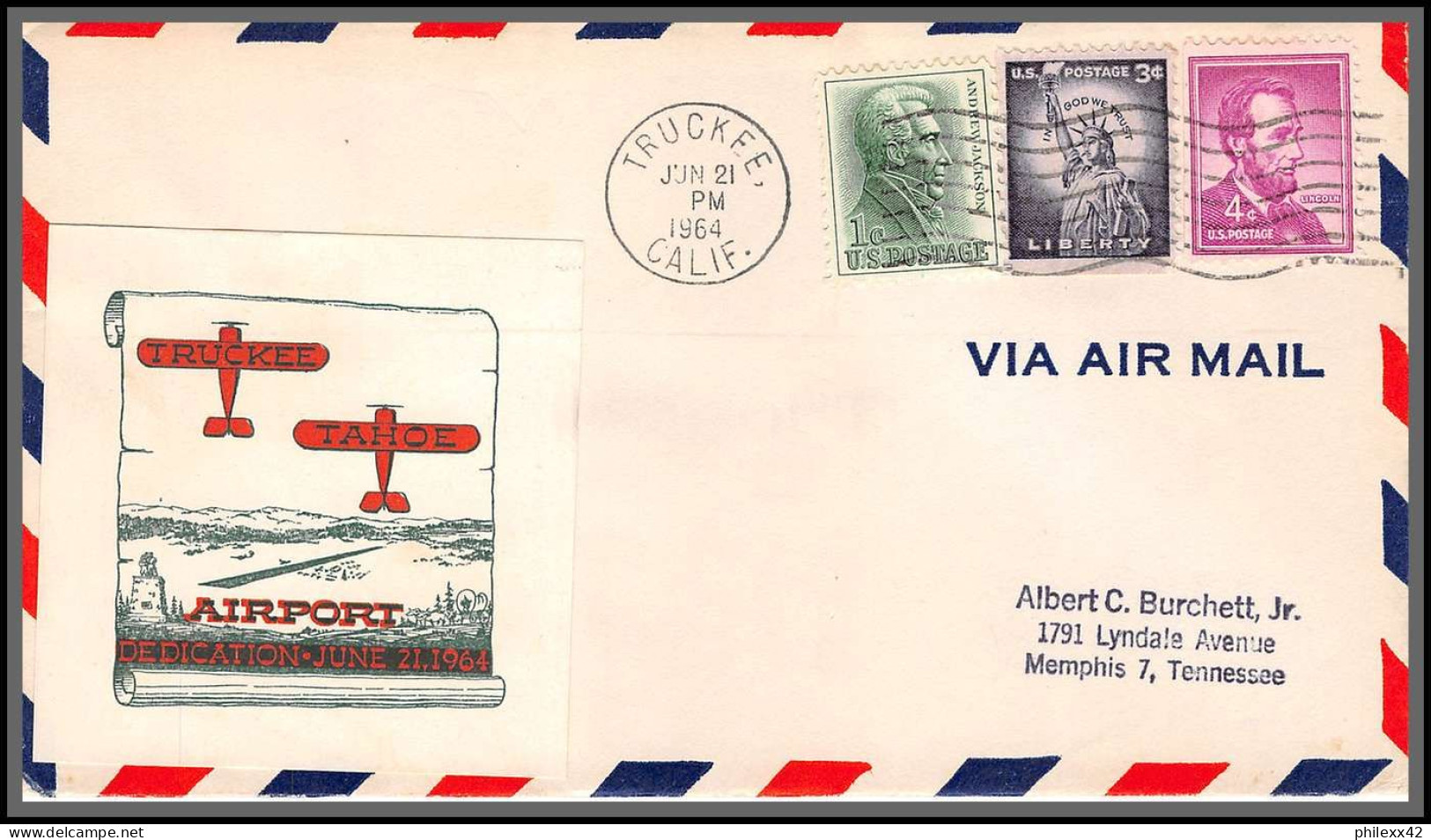 12406 Truckee Airport Airport 21/6/1964 Premier Vol First Flight Lettre Airmail Cover Usa Aviation - 3c. 1961-... Covers