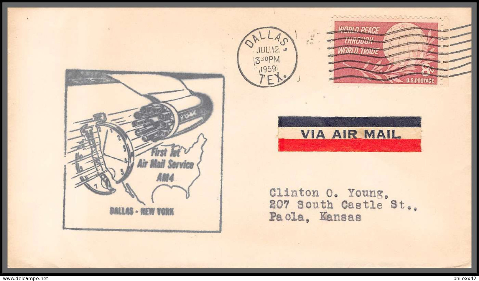 12369 Am 4 Dallas 12/7/1959 Premier Vol First Flight Lettre Airmail Cover Usa Aviation - 2c. 1941-1960 Storia Postale