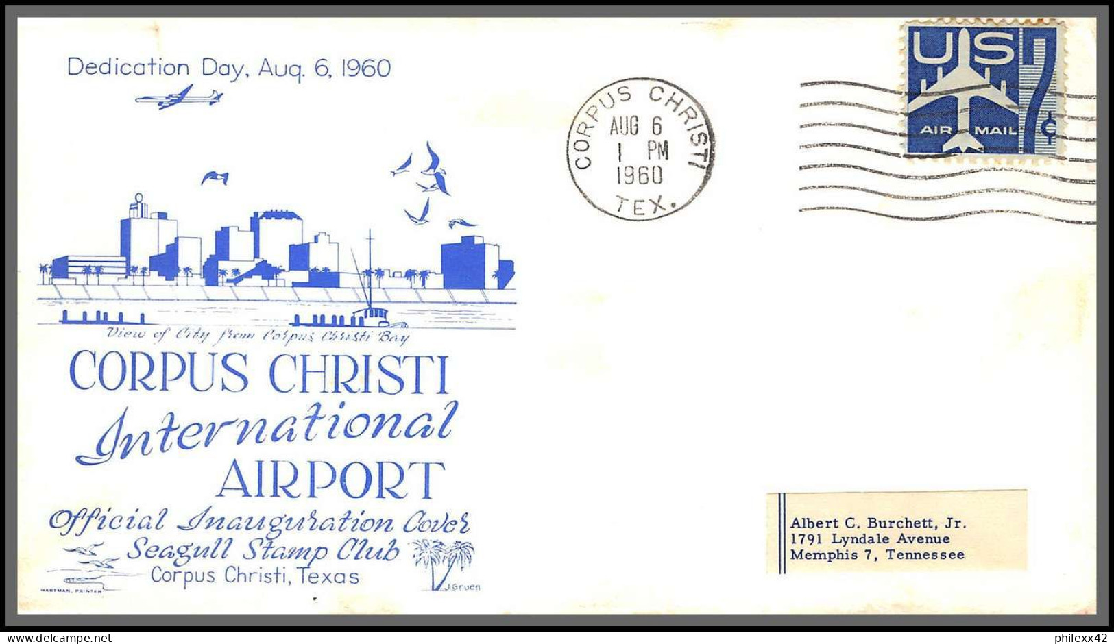 12373 Airport Inauguration Corpus Christi 6/8/1960 Premier Vol First Flight Lettre Airmail Cover Usa Aviation - 2c. 1941-1960 Lettres