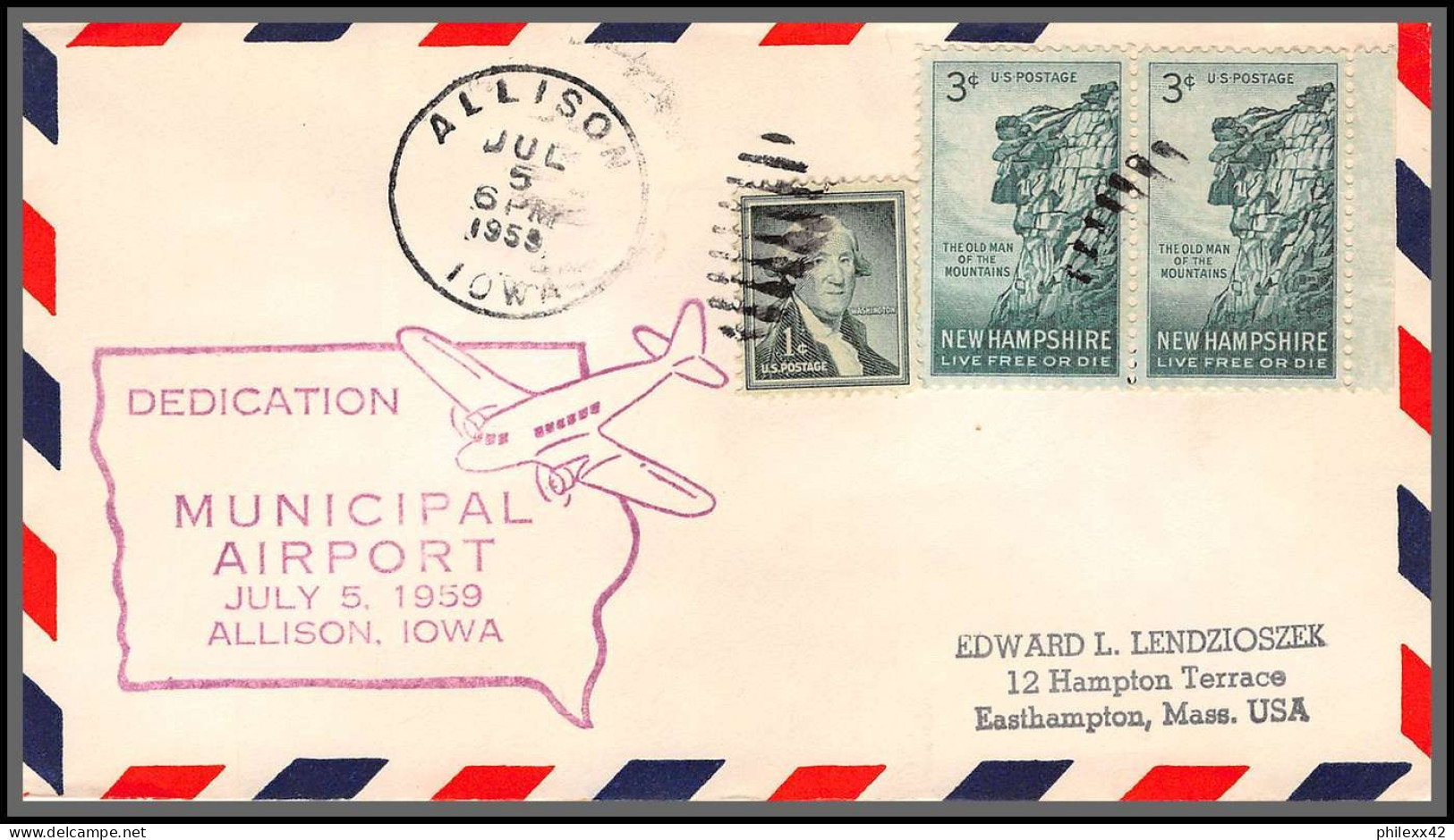 12361 Airport Dedication Allison 5/7/1959 Premier Vol First Flight Lettre Airmail Cover Usa Aviation - 2c. 1941-1960 Briefe U. Dokumente