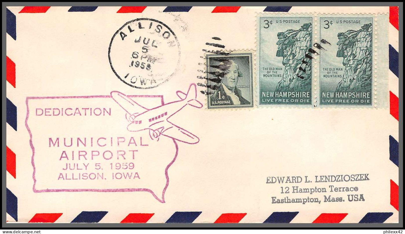 12361 Airport Dedication Allison 5/7/1959 Premier Vol First Flight Lettre Airmail Cover Usa Aviation - 2c. 1941-1960 Brieven