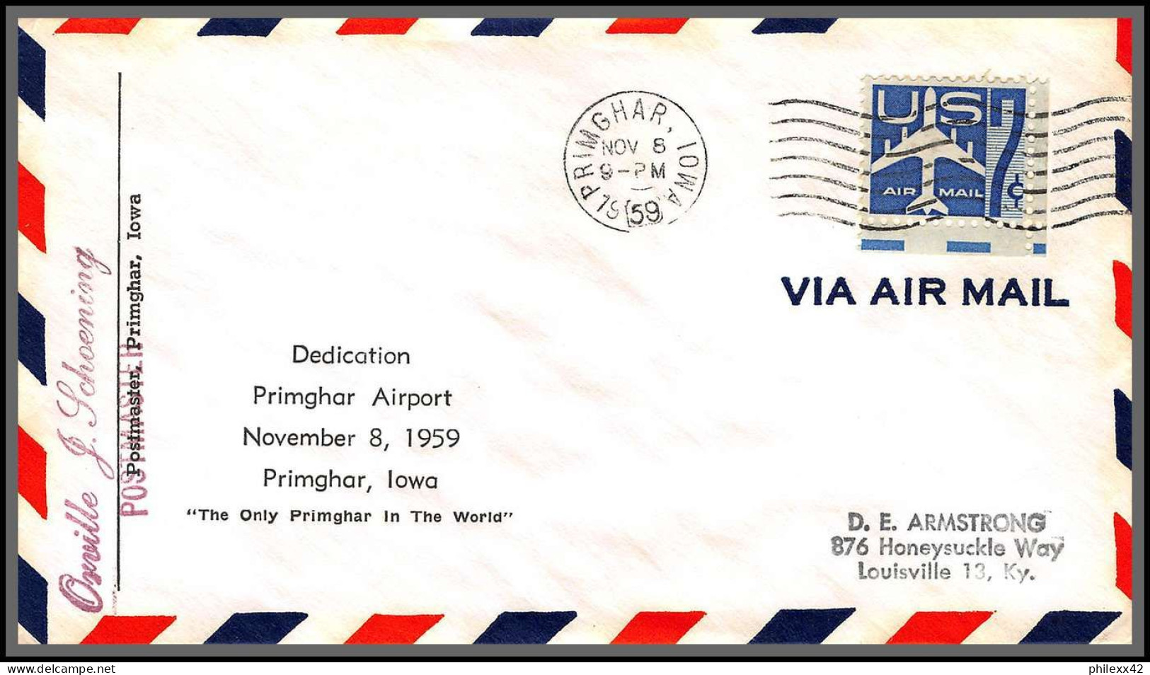 12358 Airport Dedication Primghar 6/11/1959 Premier Vol First Flight Lettre Airmail Cover Usa Aviation - 2c. 1941-1960 Cartas & Documentos