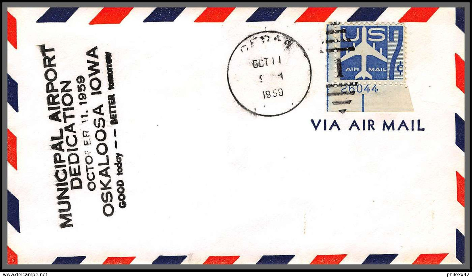 12350 Municipal Airport Dedication Oskalossa 11/10/1959 Premier Vol First Flight Lettre Airmail Cover Usa Aviation - 2c. 1941-1960 Storia Postale