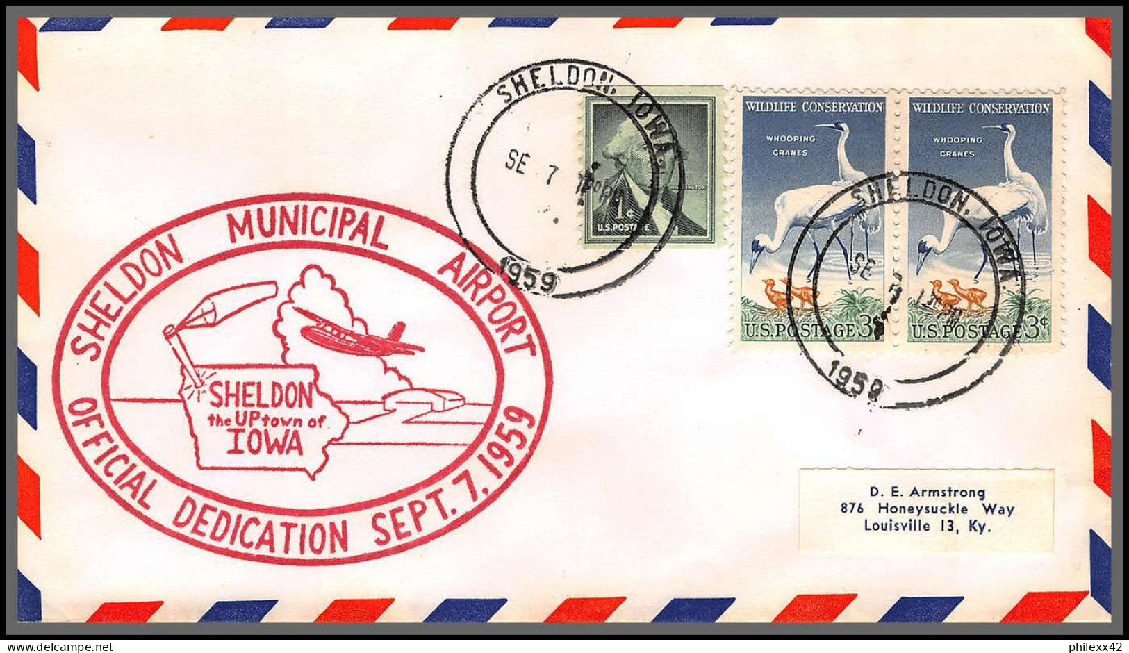 12353 Sheldon Municipal Airport Dedication 7/9/1959 Premier Vol First Flight Lettre Airmail Cover Usa Aviation - 2c. 1941-1960 Covers