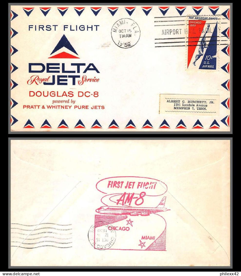 12342 Am 8 Royal Service 15/10/1959 Miami Premier Vol First Delta Jet Flight Lettre Airmail Cover Usa Aviation - 2c. 1941-1960 Covers