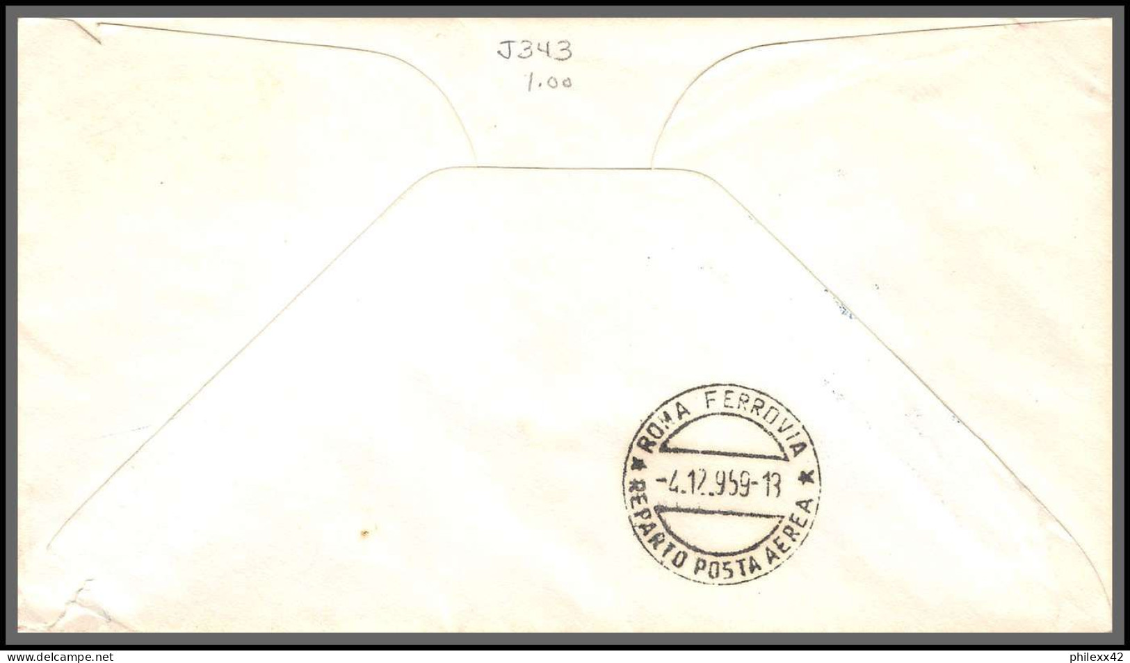 12316 Fam 27 New York Paris Roma 3/12/1959 Premier Vol First Flight Lettre Airmail Cover Usa Aviation - 2c. 1941-1960 Covers