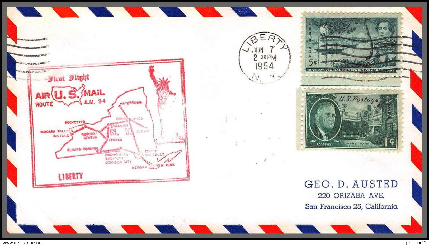 12274 Am 94 Liberty 7/6/1954 Premier Vol First Flight Lettre Airmail Cover Usa Aviation - 2c. 1941-1960 Covers