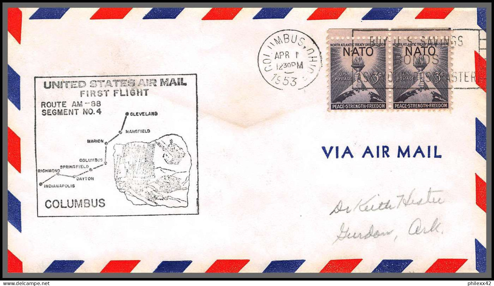 12246 Am 88 Columbus 1/4/1953 Premier Vol First Flight Lettre Airmail Cover Usa Aviation - 2c. 1941-1960 Lettres