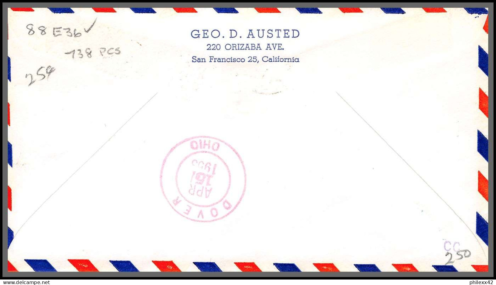 12240 Am 88 Marion 15/4/1953 Premier Vol First Flight Lettre Airmail Cover Usa Aviation - 2c. 1941-1960 Lettres