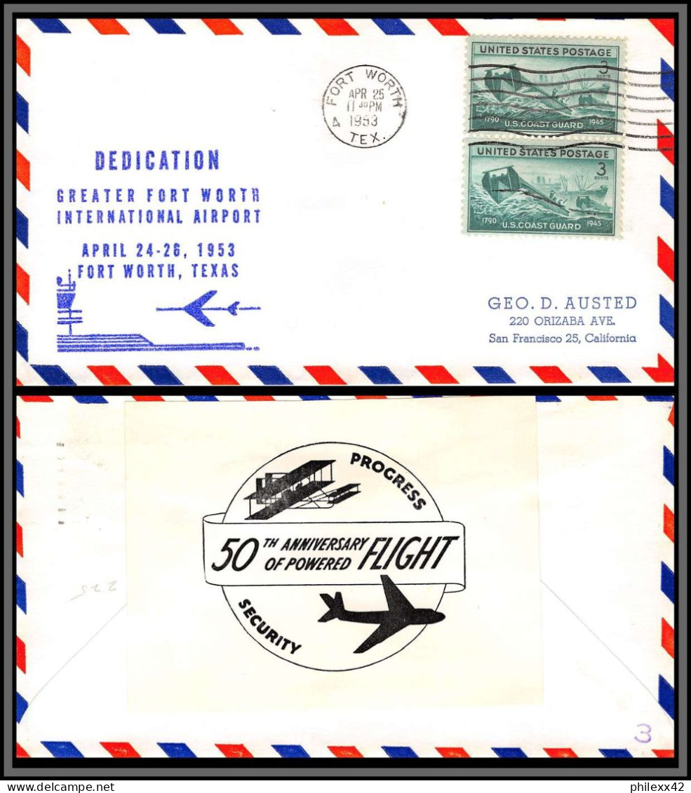 12256 Dedication Fort Worth Airport 25/4/1953 Premier Vol First Flight Lettre Airmail Cover Usa Aviation - 2c. 1941-1960 Lettres
