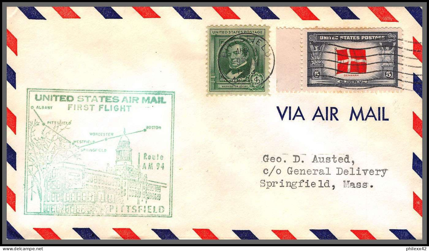 12237 Am 94 Pittsfield 3/8/1953 Premier Vol First Flight Lettre Airmail Cover Usa Aviation - 2c. 1941-1960 Lettres