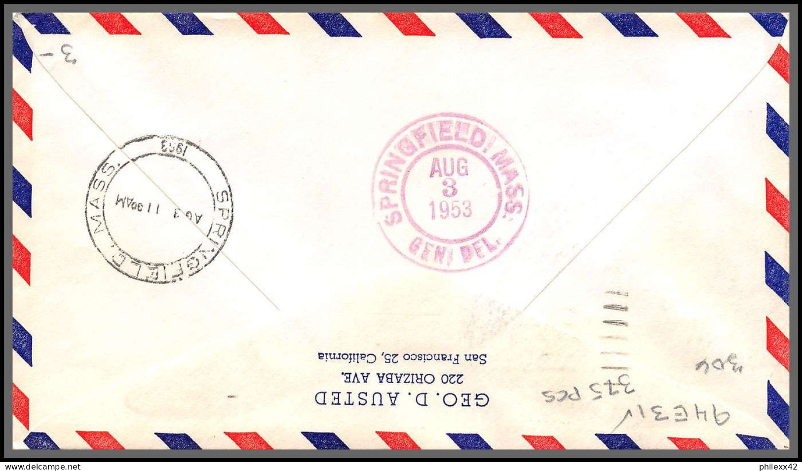 12237 Am 94 Pittsfield 3/8/1953 Premier Vol First Flight Lettre Airmail Cover Usa Aviation - 2c. 1941-1960 Lettres