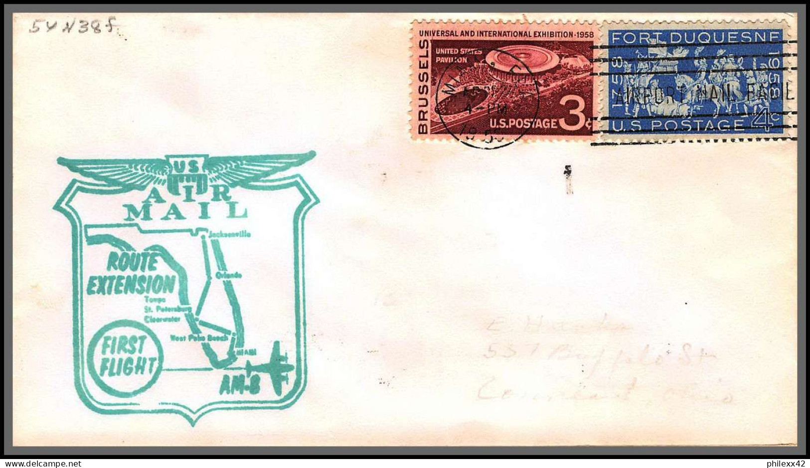 12330 am 14 extension lot de 6 tampa jacksonville miami orlando janvier 1959 premier vol first flight lettre airmail