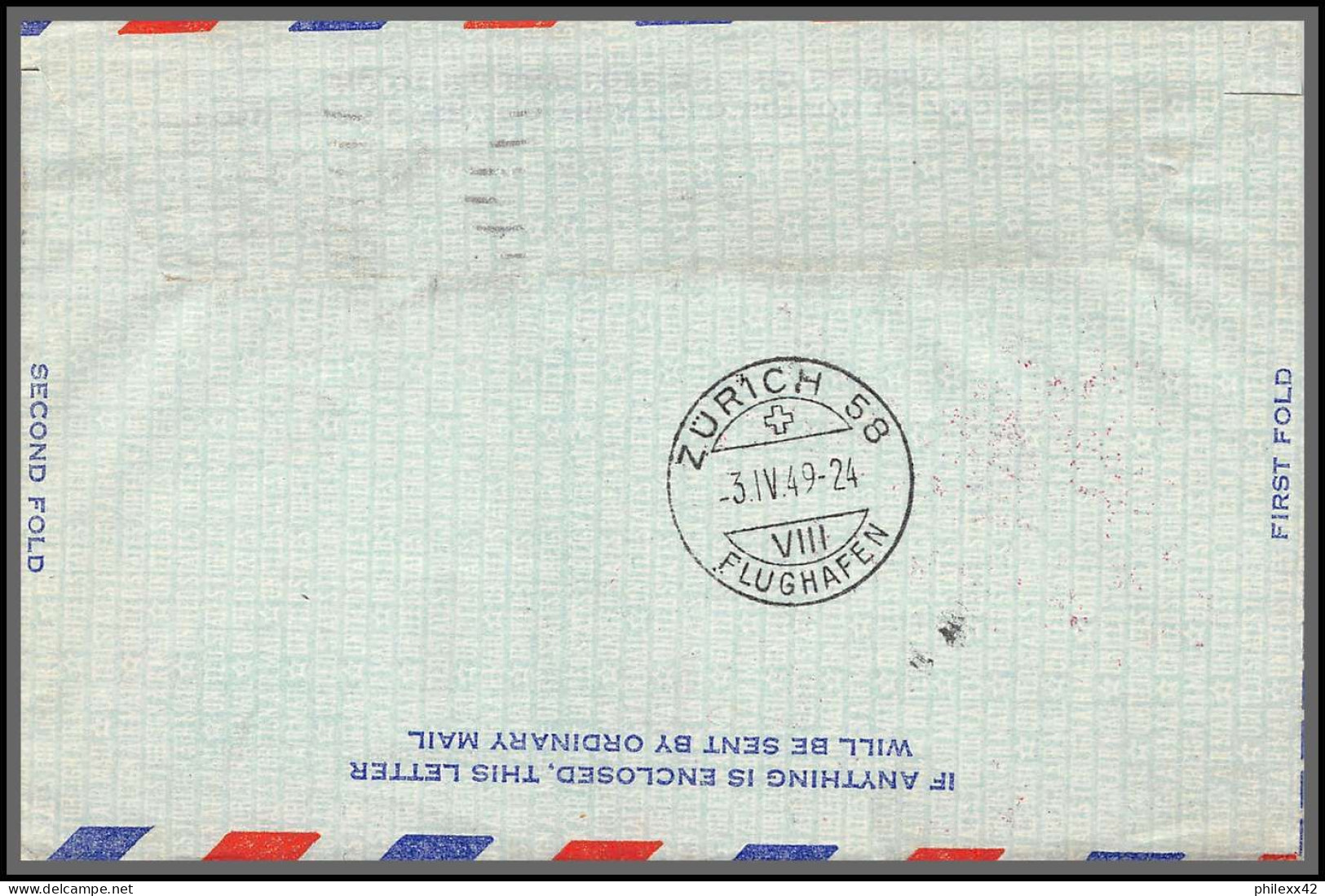 12206 Lot 3 Couleurs Fam 27 Detroit To Zutich Suisse Helvetia 2/4/1949 Premier Vol First Flight Airmail Stationery - 2c. 1941-1960 Lettres