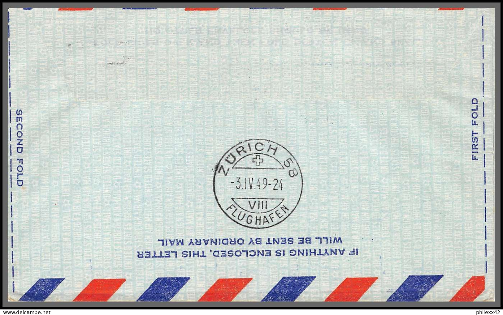 12206 Lot 3 Couleurs Fam 27 Detroit To Zutich Suisse Helvetia 2/4/1949 Premier Vol First Flight Airmail Stationery - 2c. 1941-1960 Brieven