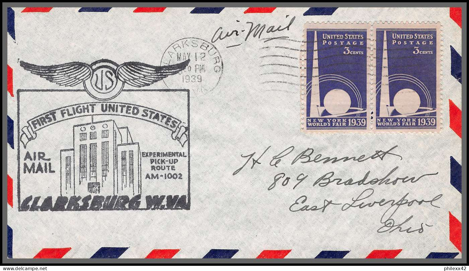 12125 Am 1002 Experimental Pick Up Route Clarksburg 12/5/1939 Premier Vol First Flight Lettre Airmail Cover Usa Aviation - 1c. 1918-1940 Lettres