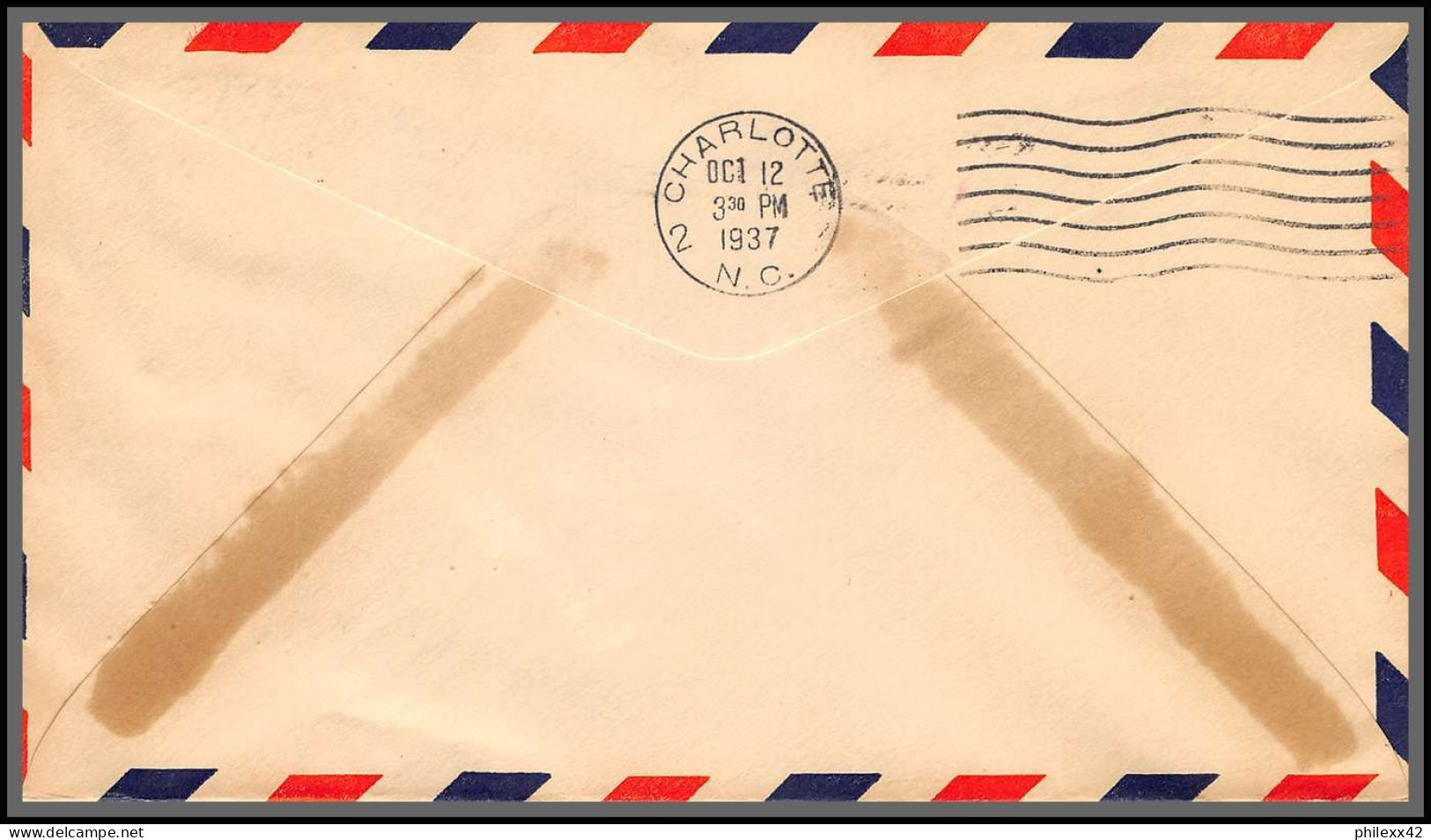 12108 Greensboro 12/10/1937 Premier Vol First All North Carolina Air Mail Flights Lettre Airmail Cover Usa Aviation - 1c. 1918-1940 Cartas & Documentos