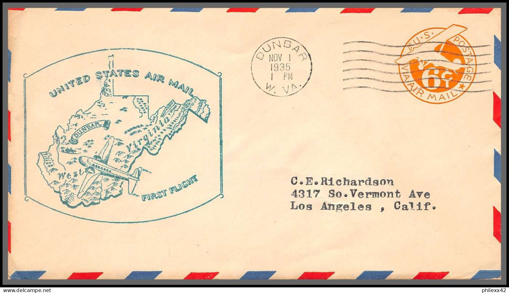 12097 Dunbar 1/11/1935 Premier Vol First Flight United States Air Mail Cover Usa Aviation - 1c. 1918-1940 Covers