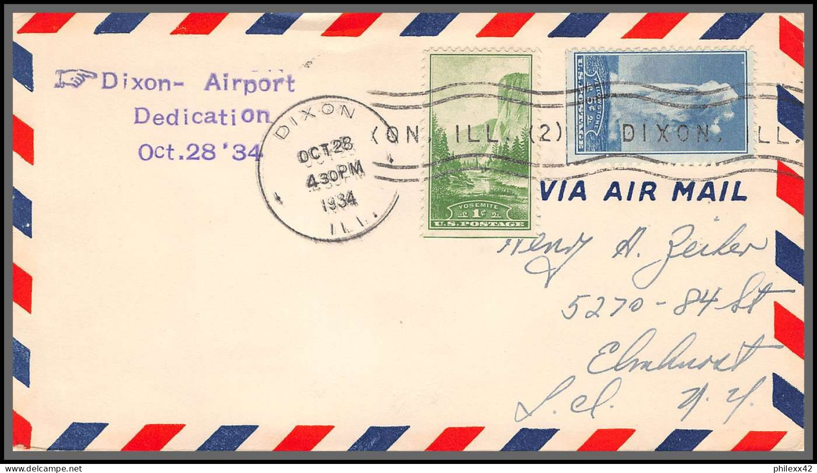 12090 Dixon Airport Dedication 28/10/1934 Premier Vol First Flight Lettre Airmail Cover Usa Aviation - 1c. 1918-1940 Cartas & Documentos