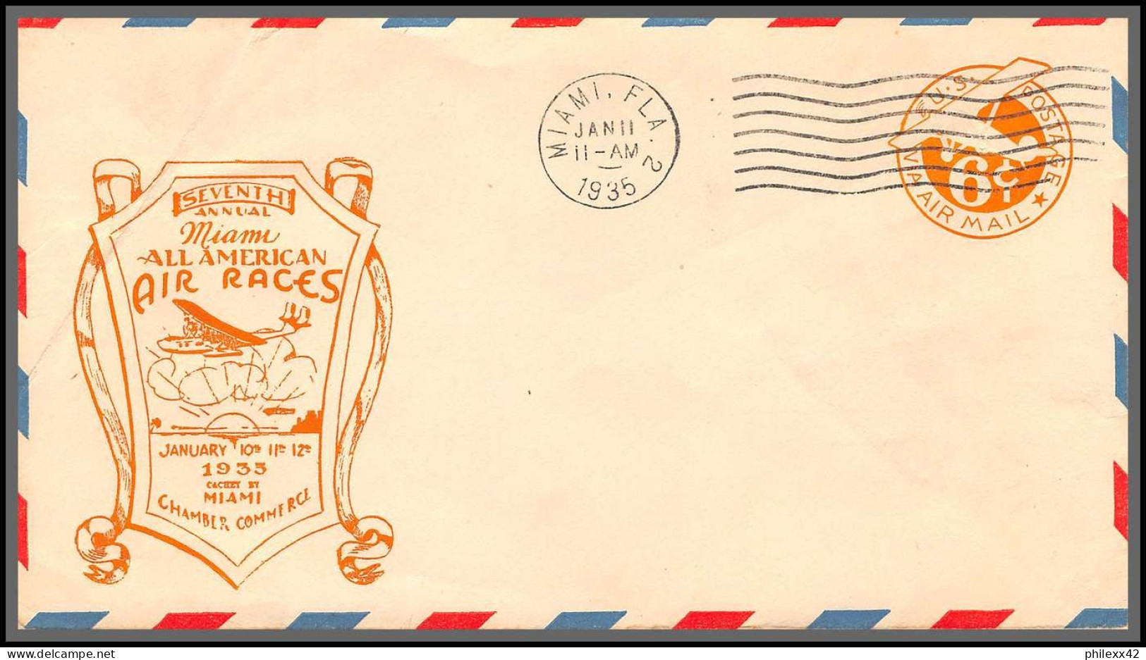 12096 7th Miami All American Air Races 11-12/1/1935 Premier Vol First Flight Lettre Airmail Lot 2 Dates Et Couleurs  - 2c. 1941-1960 Cartas & Documentos