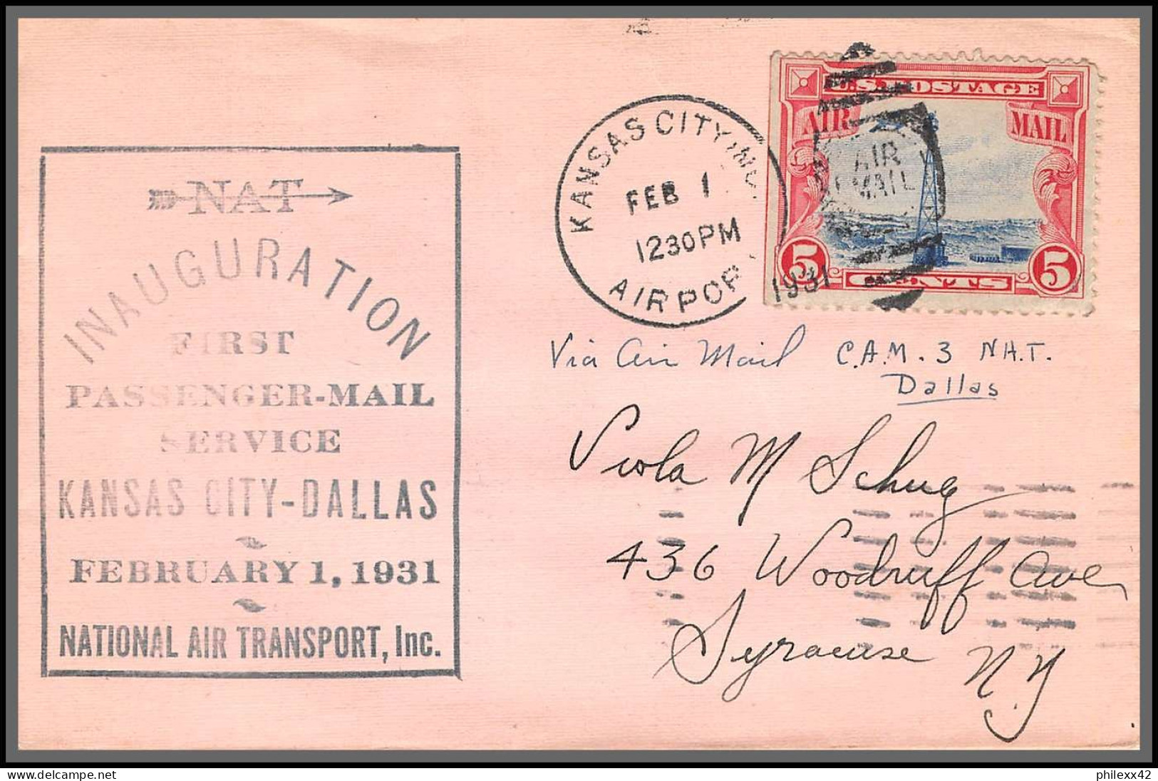 12037 Inauguration First Passenger Mail Service Kansas City Dallas 1/2/1930 Premier Vol First Flight Lettre Airmail - 2c. 1941-1960 Covers