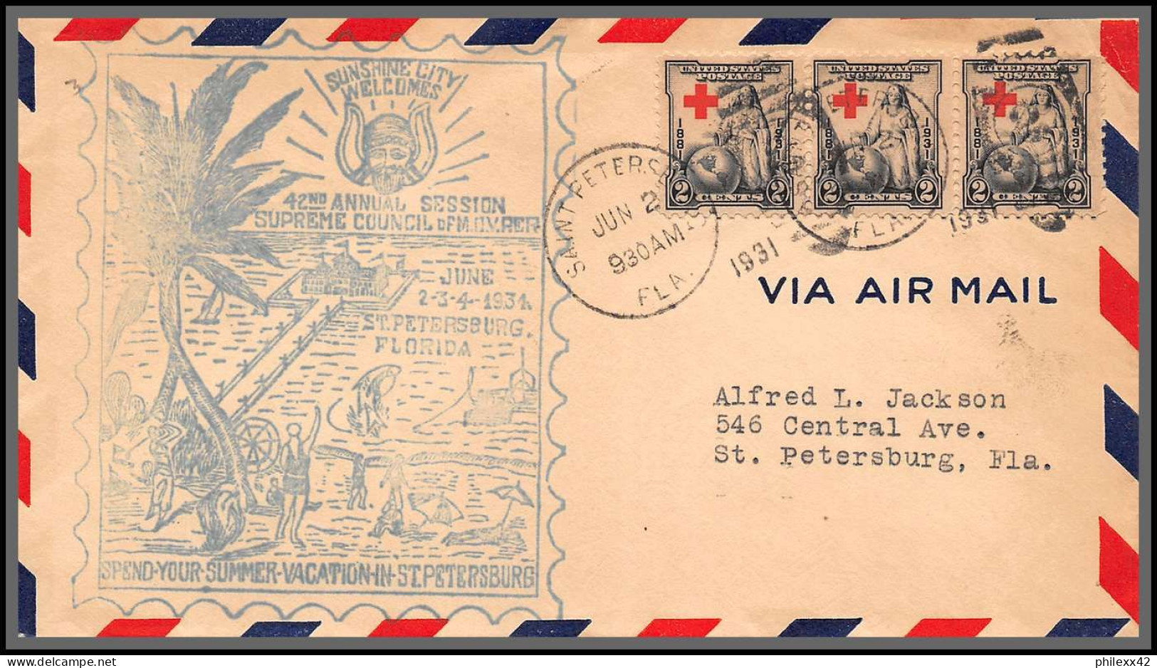 12076 St Petersburg Summer Vacation 2/6/1931 Lettre Airmail Cover Usa Aviation - 2c. 1941-1960 Covers