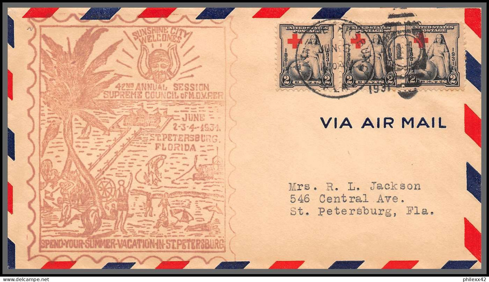 12076 St Petersburg Summer Vacation 2/6/1931 Lettre Airmail Cover Usa Aviation - 2c. 1941-1960 Lettres