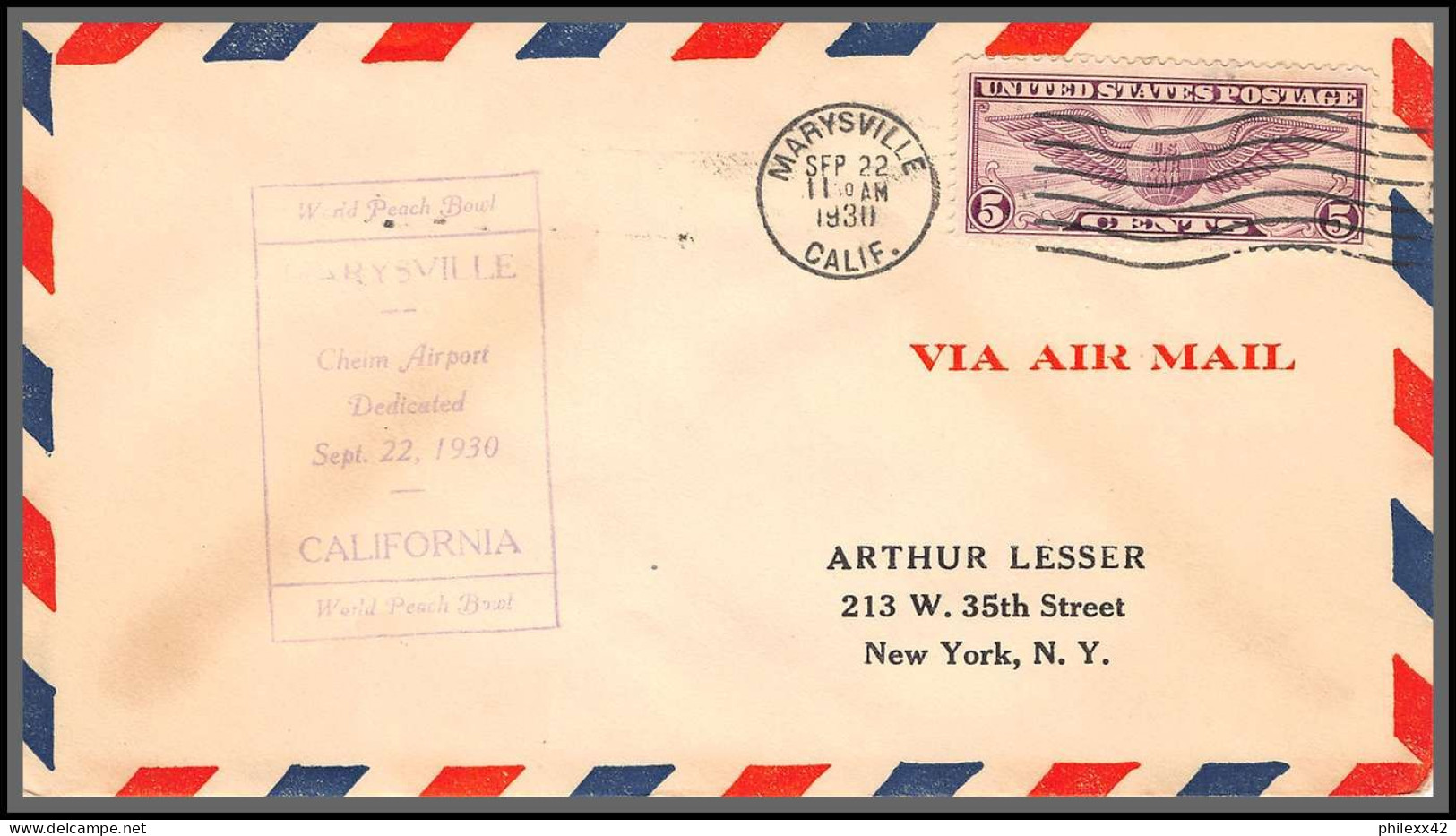 12043 Marysville Air Port 22/9/1930 Premier Vol First Flight Lettre Airmail Cover Usa Aviation - 1c. 1918-1940 Covers