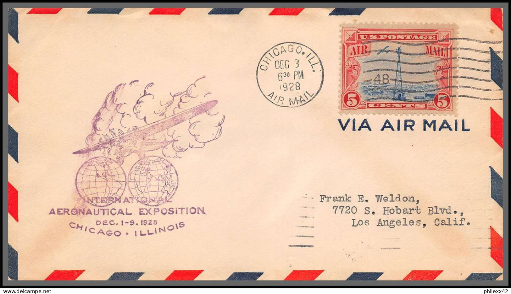 12001 Aeronautical Exposition Chicago Cachet Violet 5/12/1928 Premier Vol First Flight Lettre Airmail Cover Usa Aviation - 1c. 1918-1940 Briefe U. Dokumente