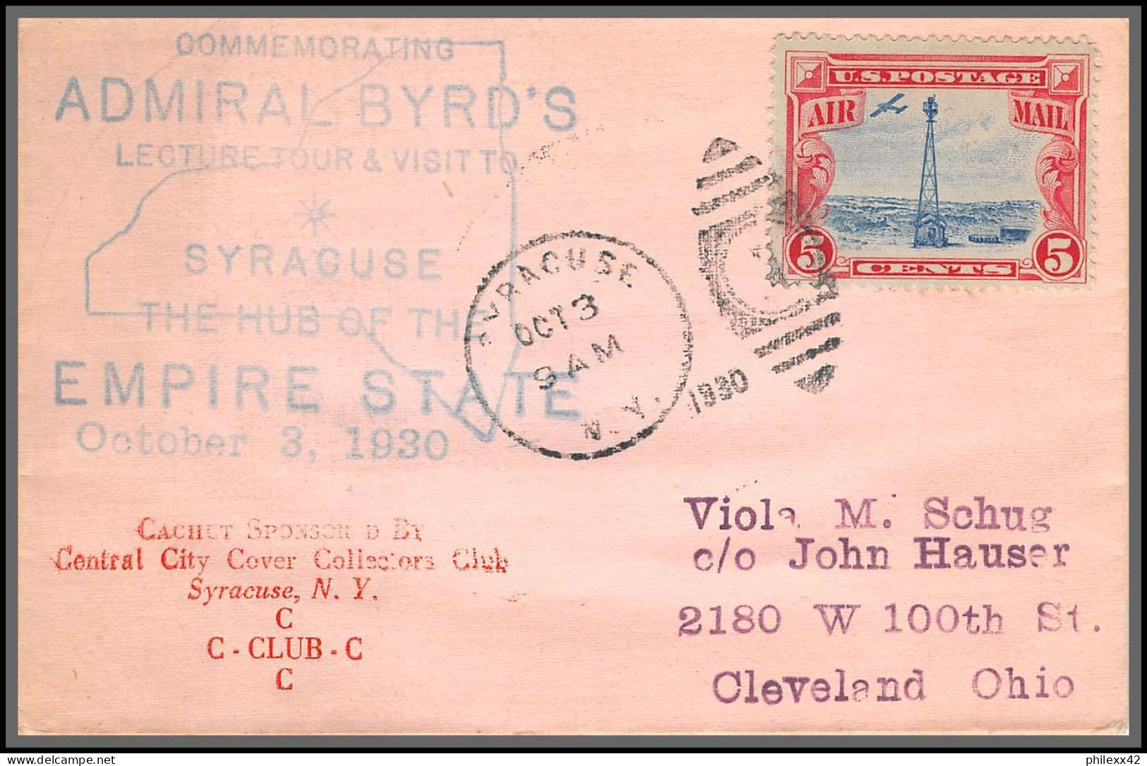 12029 Commemorating Admiral Byrd's Syracuse 3/10/1930 Premier Vol First Flight Lettre Airmail Cover Usa Aviation - 1c. 1918-1940 Storia Postale