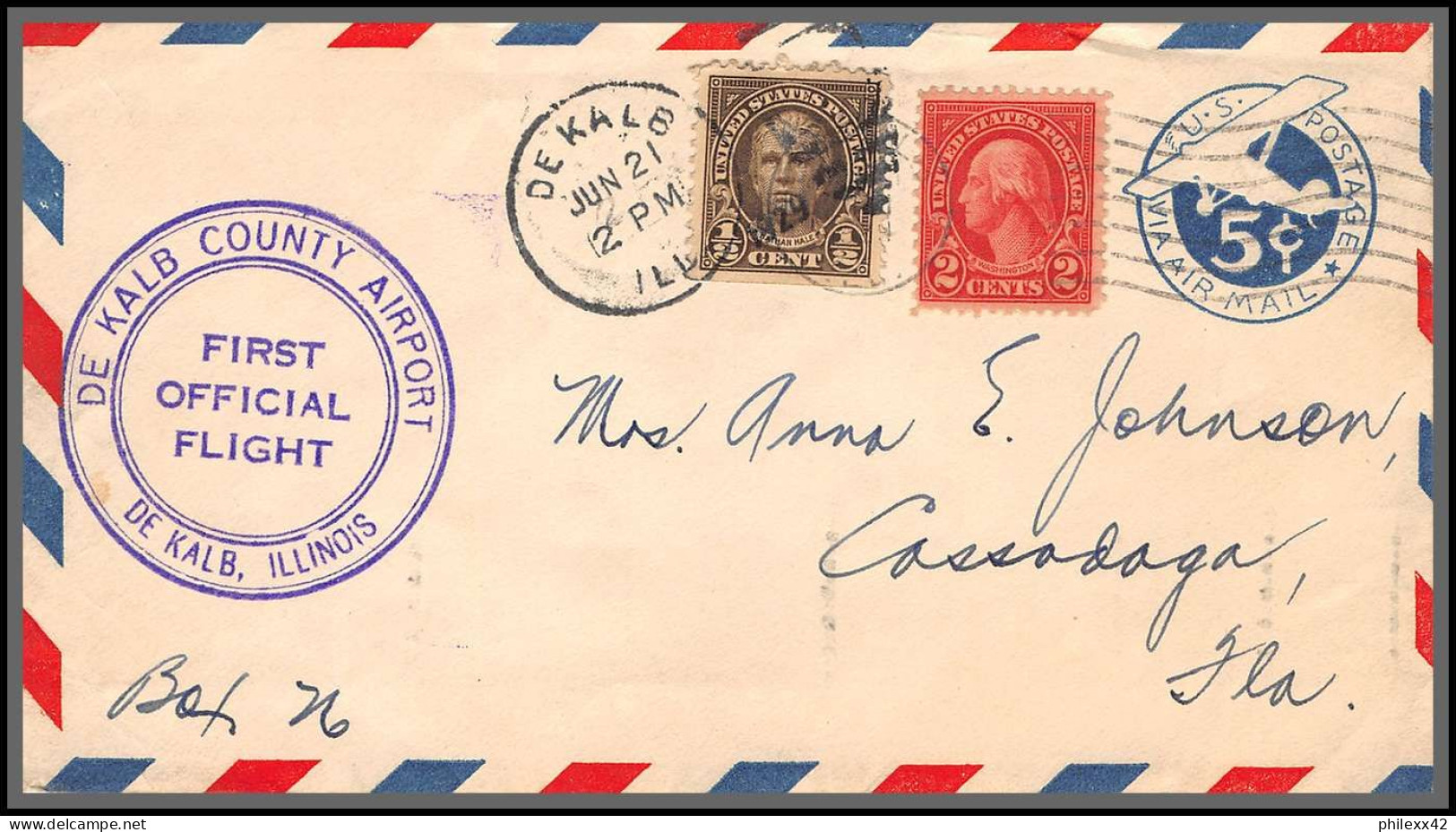 12006 De Kalb County Airport 2/6/1929 Premier Vol First Official Flight Entier Stationery Airmal Usa Aviation - 1c. 1918-1940 Covers