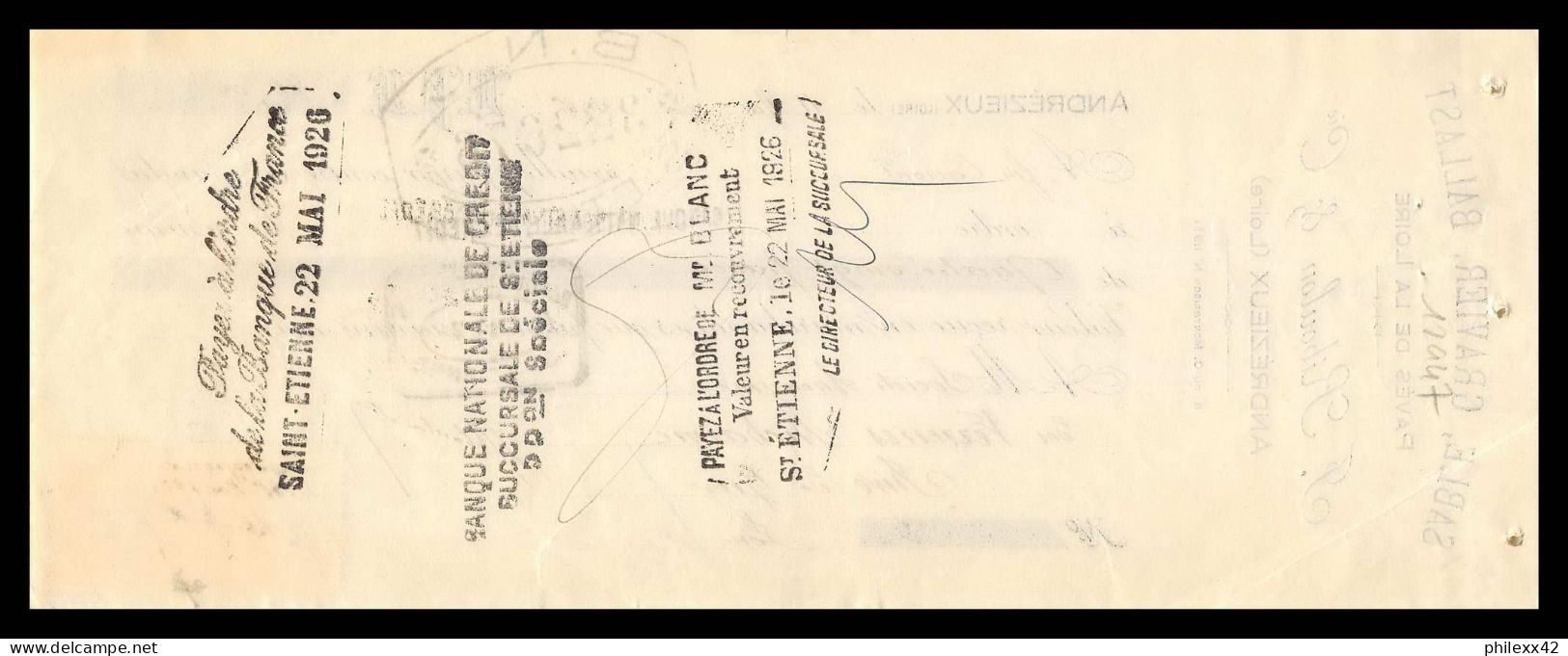 12947 Ballast Andrezieux 1926 Verreries Richarme Rive De Gier Loire 15c Affiches Timbre Fiscal Fiscaux Sur Document  - Brieven En Documenten