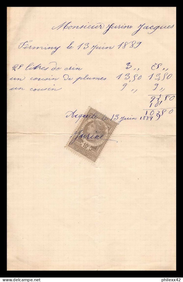 12939 10c Quittance Jurine Firminy Loire Timbre Fiscal Fiscaux Sur Document France - Storia Postale