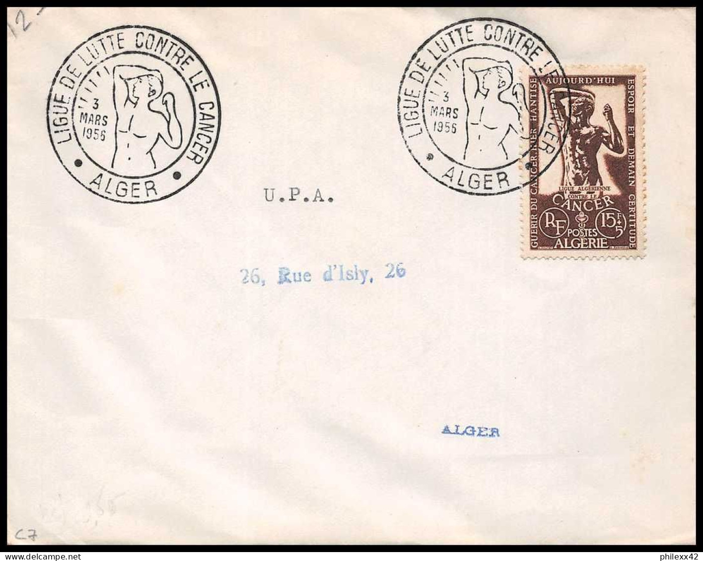 12923 N°332 Lutte Contre Le Cancer 1955fdc Premier Jour Algérie Lettre Cover - Storia Postale