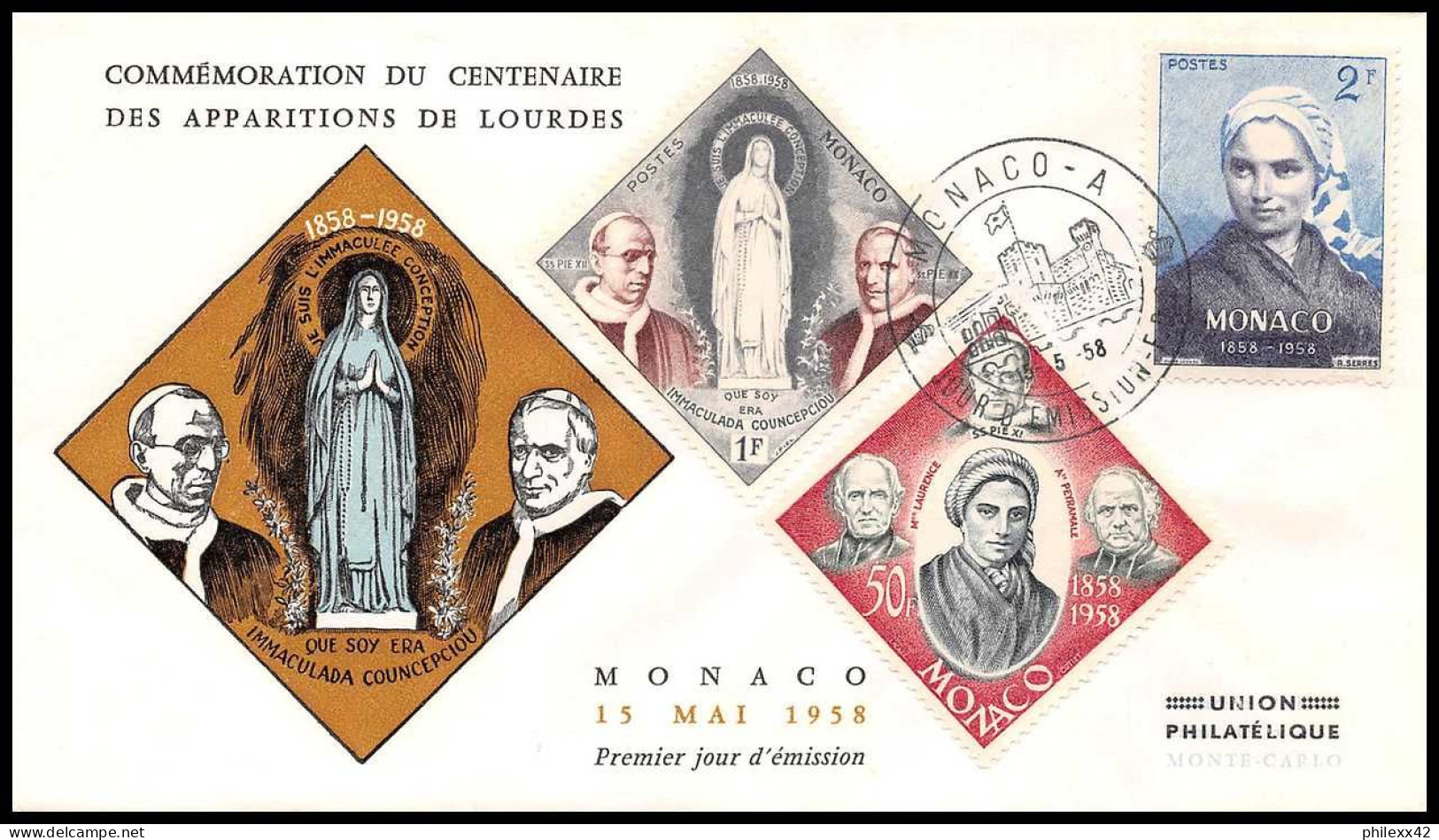 12908 Lourdes 1958 Fdc Premier Jour Monaco Lettre Cover - FDC
