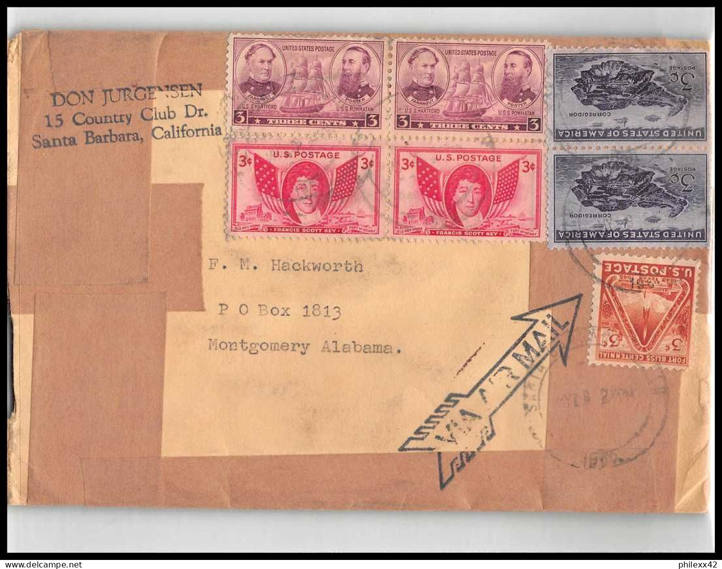 12872 BEL AFFRANCHISSEMENT SANTA BARBARA POUR MONTGOMERY 1944 ? Usa états Unis Lettre Cover - Covers & Documents