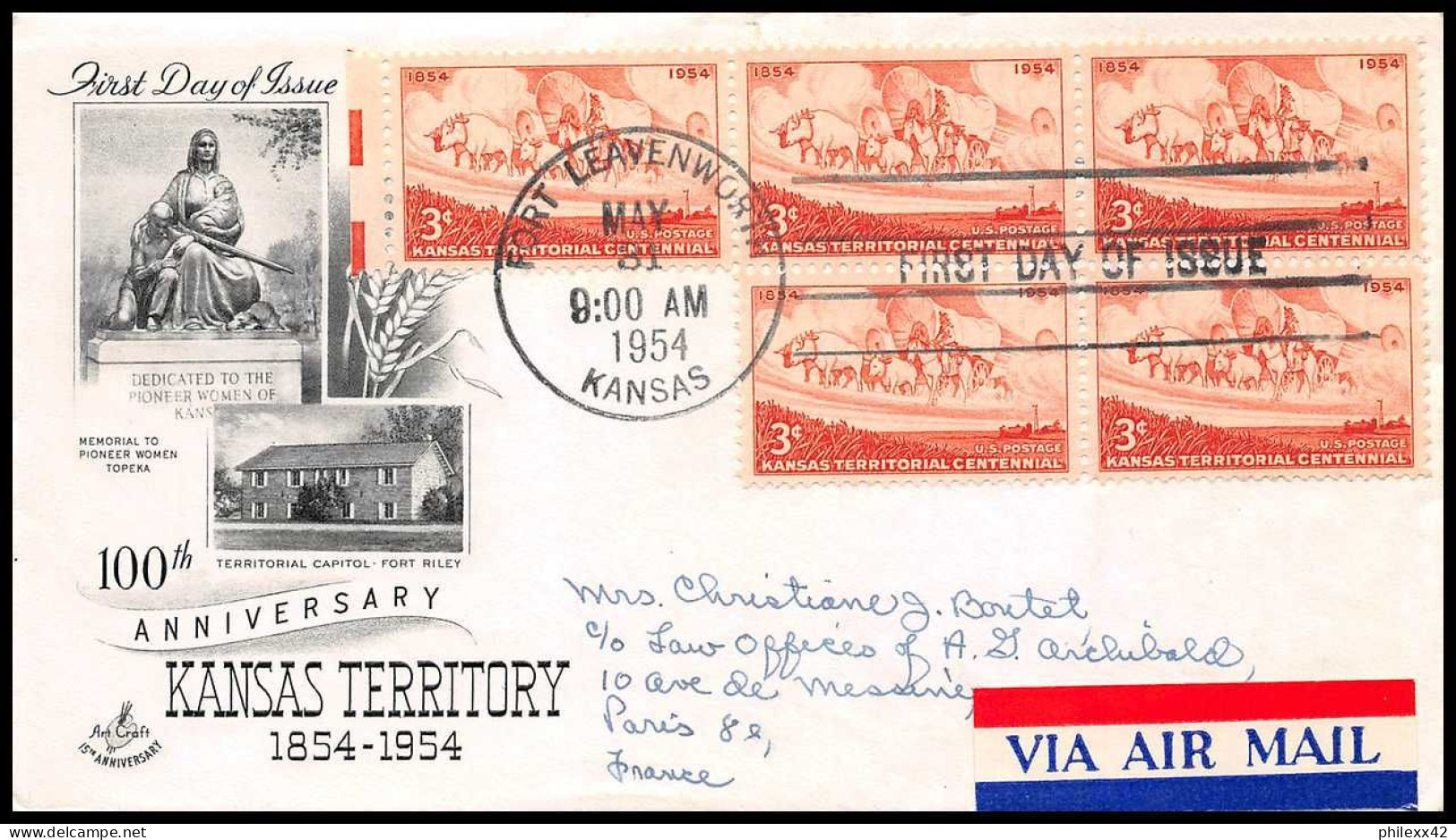 12865 Fdc Premier Jour 100th Anniversary Kansas Territory Usa états Unis Lettre Cover - Covers & Documents