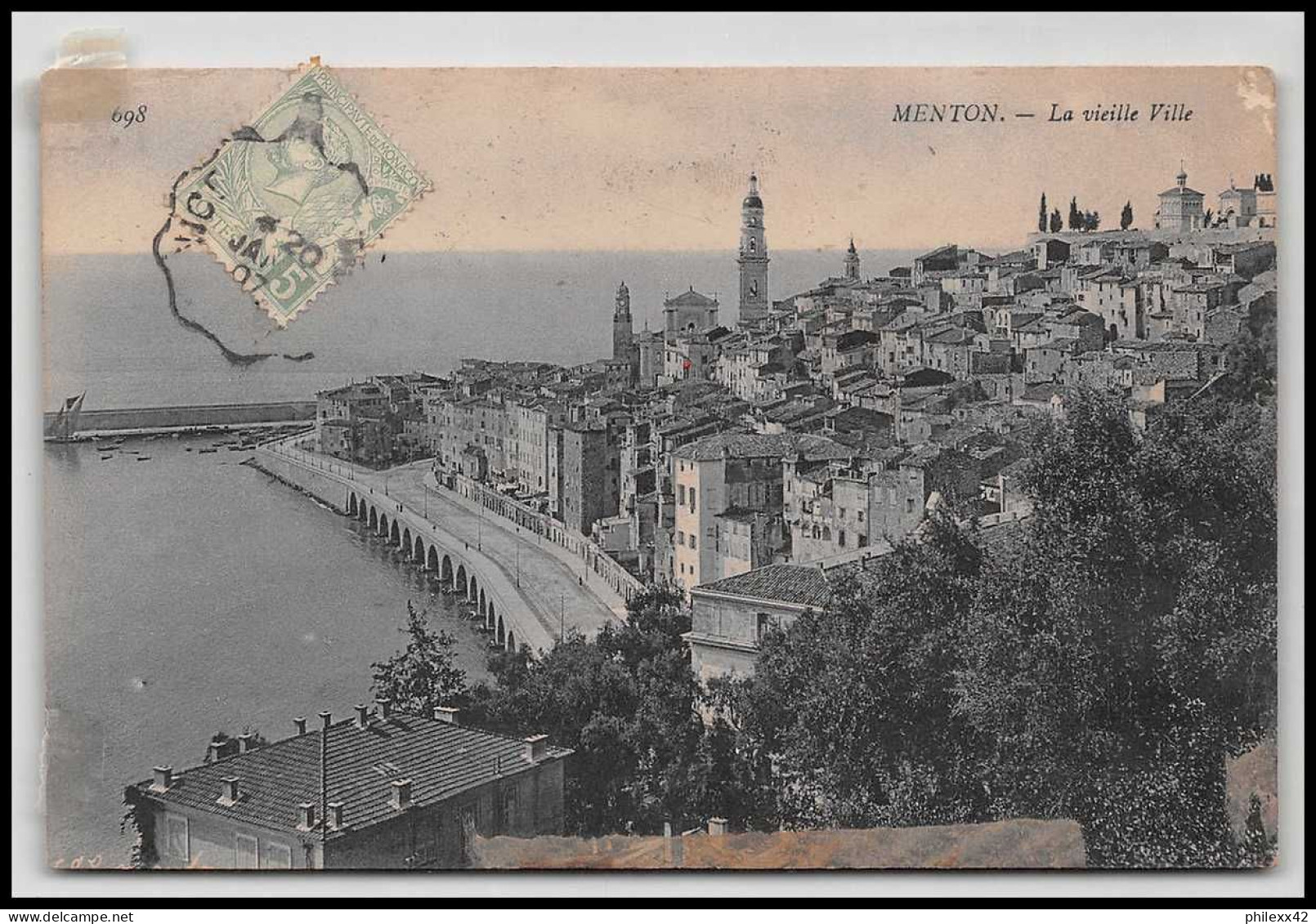 12888 5c Vert Convoyeur Nice 1907 Monaco Carte Postale Menton Postcard - Covers & Documents